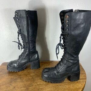 Vintage 90s platform chunky lace up combat punk style gothic leather boots